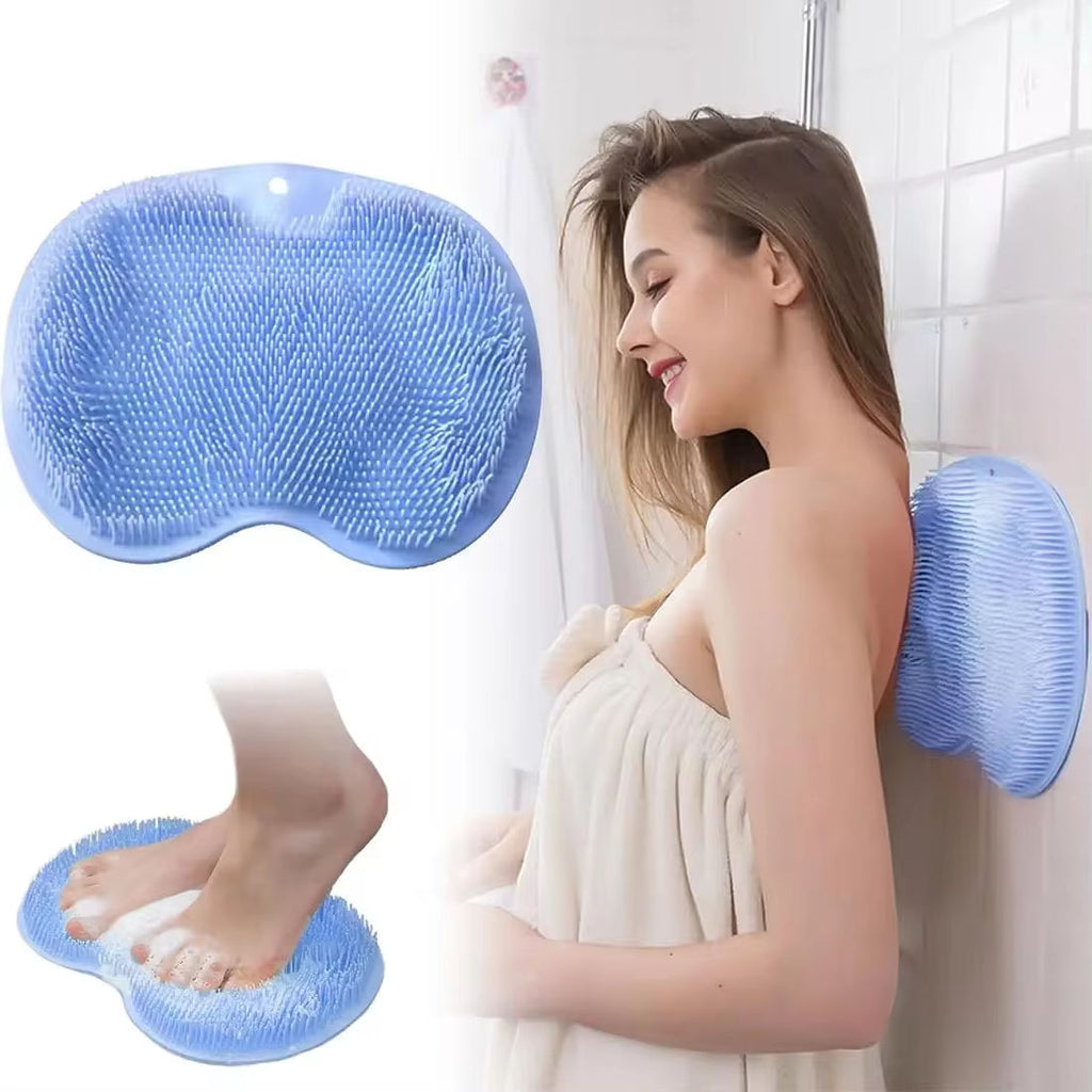 Silicone Non-Slip Bath Massage Shower Mat with Sucker Rub Back Brush and Exfoliating Foot Pad Bathroom Toilet Supplies
