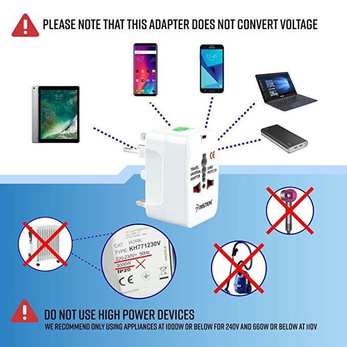 Universal Travel Adapter with Dual USB Ports | Worldwide UK EU US AU Plug Converter with Surge Protection