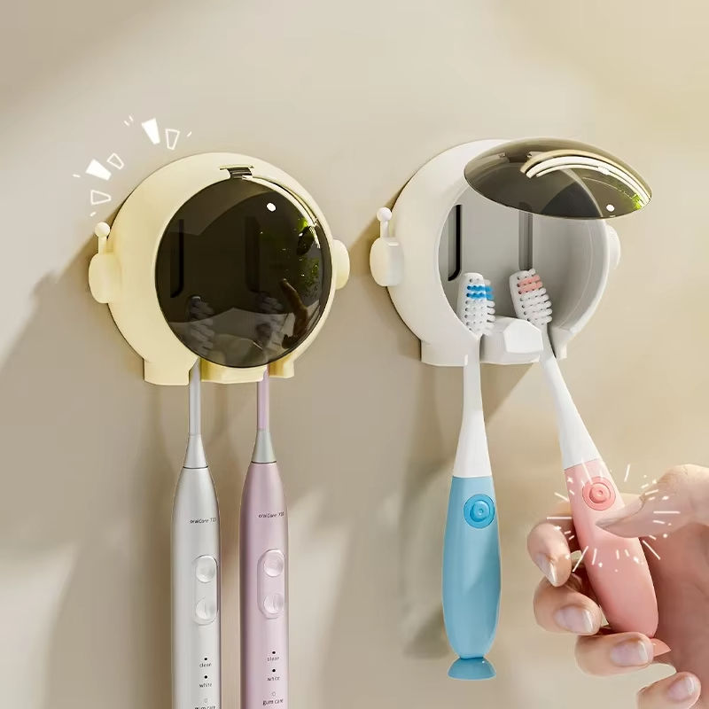 1PCS Brush Holder Cartoon Wall Mounted Non Perforated Bathroom Storage Rack Electric Toothbrush Holder Bathroom Accessories