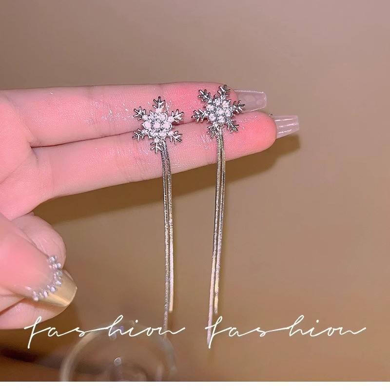 Snowflake Crystal Drop Earrings for Women – Dangle Statement Jewellery