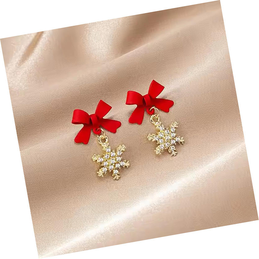 Christmas Bow Snowflake Crystal Earrings for Women –  Statement Drop Jewellery