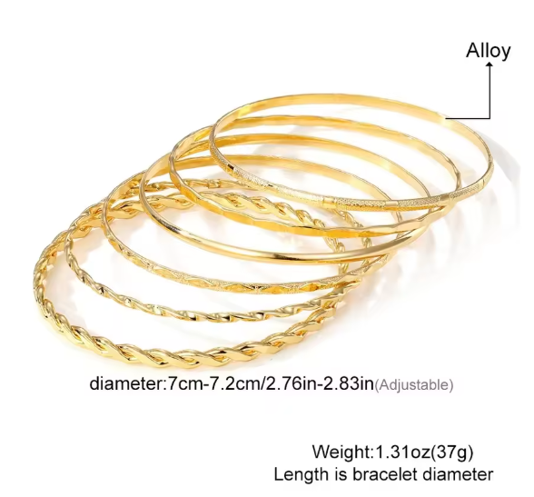 Women’s 5-piece Set Fashion Golden Open Geometric Bracelet – golden Tone Adjustable Bracelet