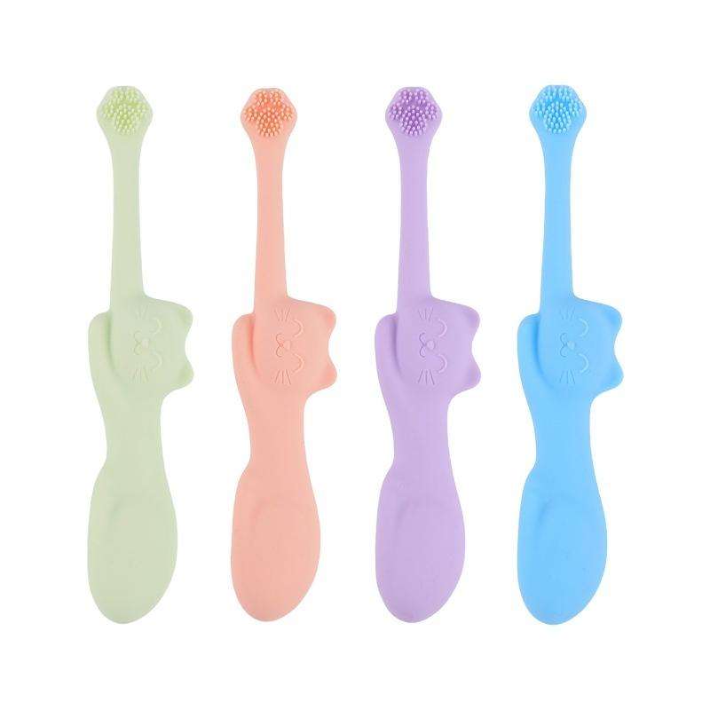 Soft Bristle Cat Toothbrush with Bent Neck & Round Head, Pet Dental Cleaning Brush for Cat Teeth & Oral Care, Pink or Blue