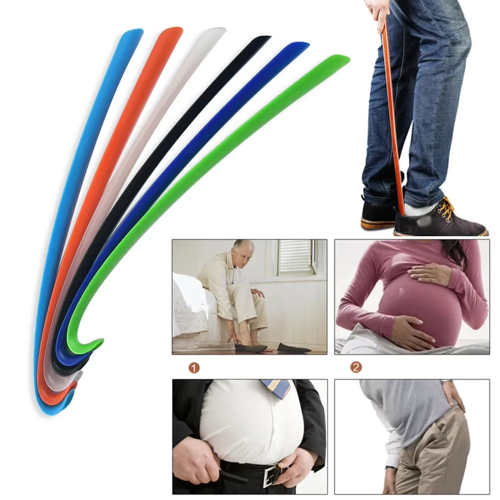 Plastic PP Long 42cm Curved Hook Shoe Lifter Shoehorn Convenient Daily Necessity