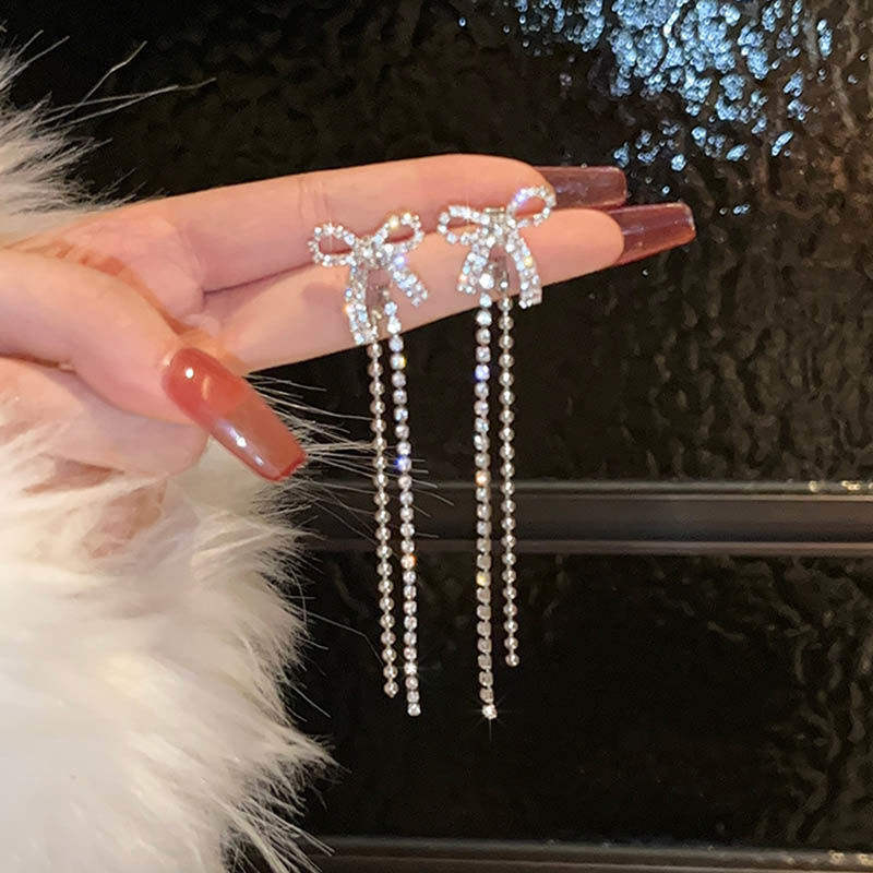 Bow Crystal Drop Earrings for Women – Dangle Statement Jewellery