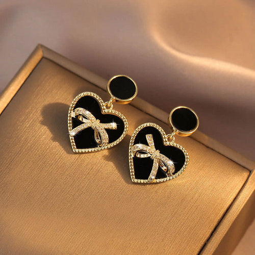 Black Heart Drop Earrings for Women – Dangle Statement Jewellery