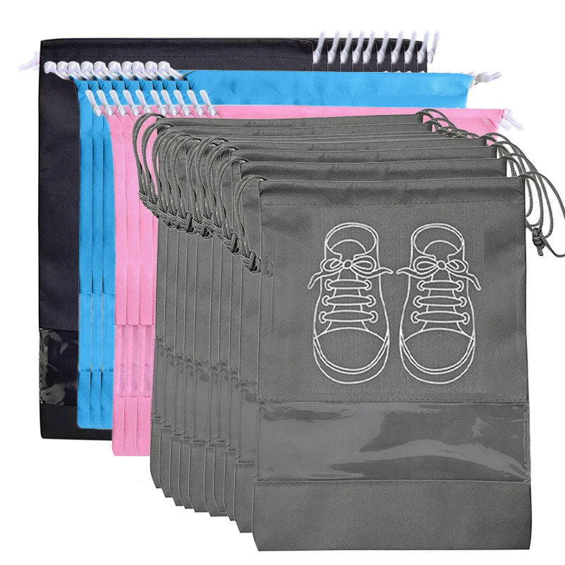 Non-Woven Storage Shoe Bag Drawstring Travel Convenient Shoe Bag Dustproof Storage Household Shoe Cover grey