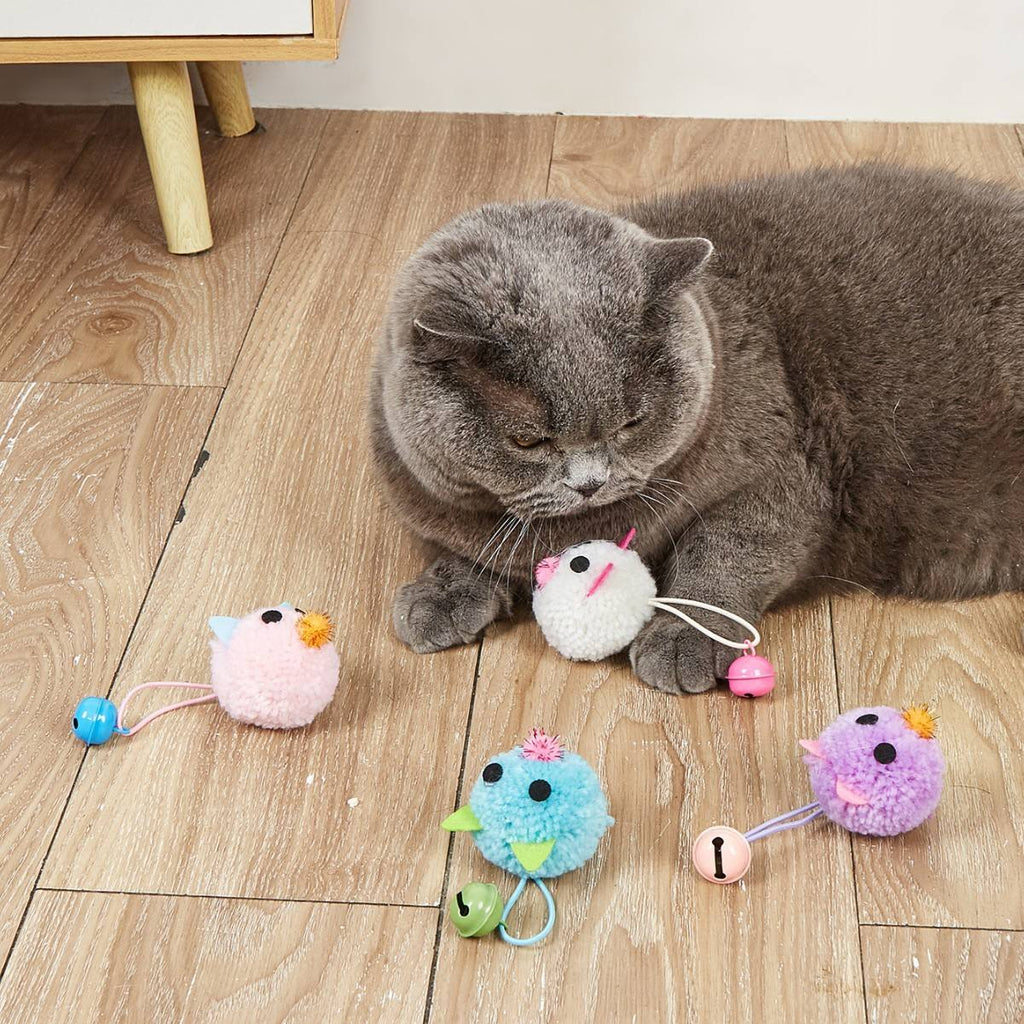 Mini Plush Mouse Cat Teaser Toy with Bell, 5cm Interactive Chase, Batting & Chew Play Toy for Indoor Cats, 4 Colours