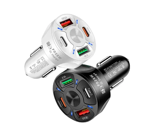 Custom Dual 4 Port Car Charger Fast Charging 20w Mini Pd Car Charger for Phone Usb C Car Charger Adapter Quick 3.0