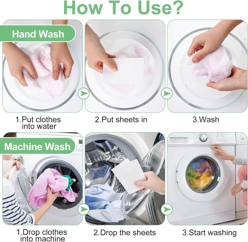 50pcs Colour Catcher Sheet Absorption Paper Laundry Color Run Remove Sheet in Washing Machine Prevent Staining and Color Mixing