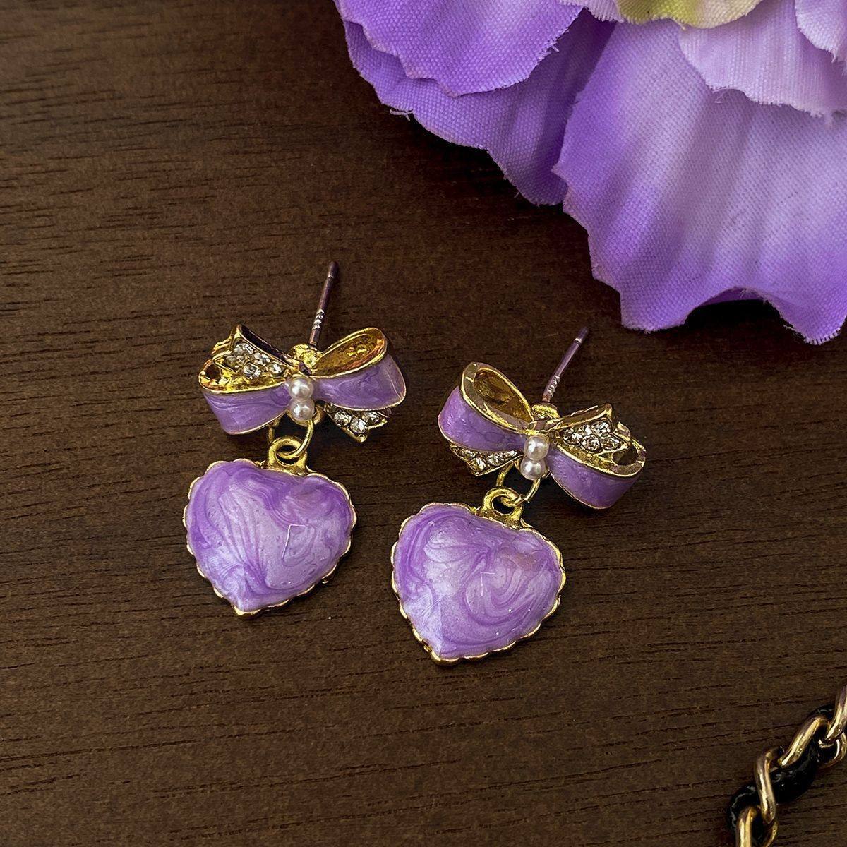 Purple Heart Drop Earrings for Women – Dangle Statement Jewellery