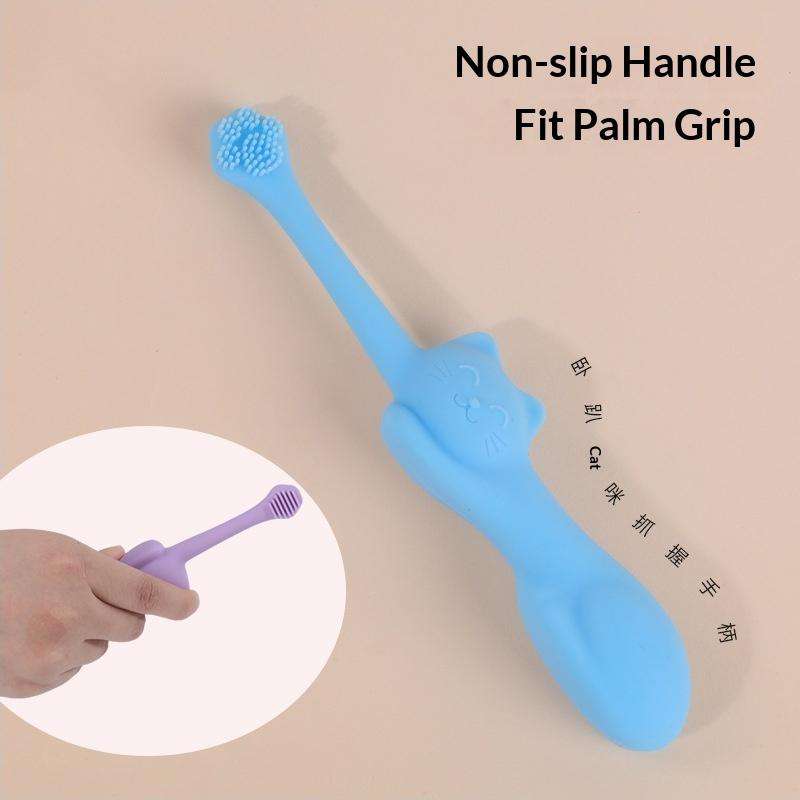 Soft Bristle Cat Toothbrush with Bent Neck & Round Head, Pet Dental Cleaning Brush for Cat Teeth & Oral Care, Pink or Blue