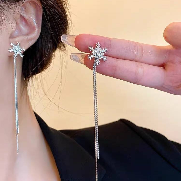Snowflake Crystal Drop Earrings for Women – Dangle Statement Jewellery