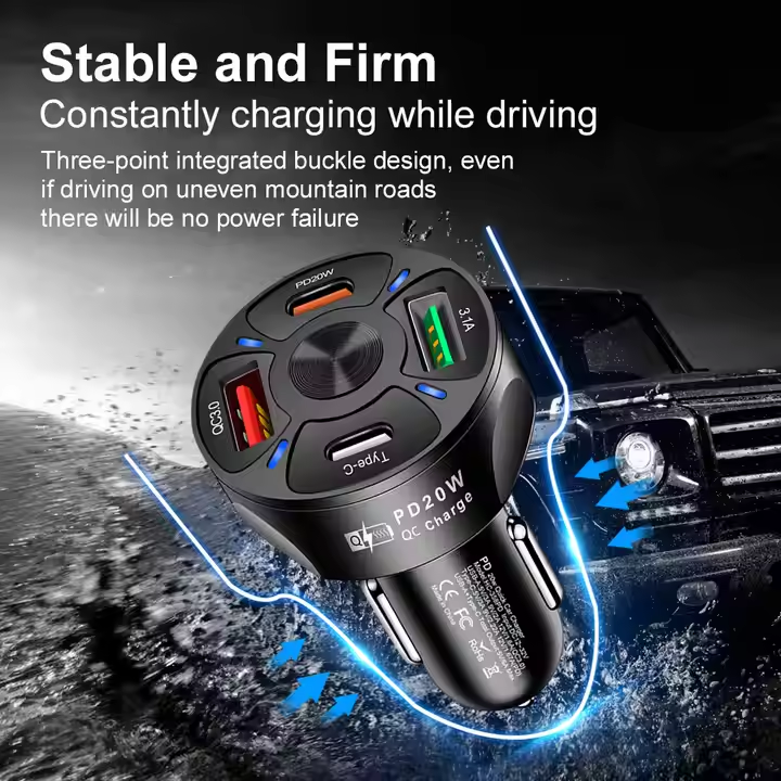 Custom Dual 4 Port Car Charger Fast Charging 20w Mini Pd Car Charger for Phone Usb C Car Charger Adapter Quick 3.0