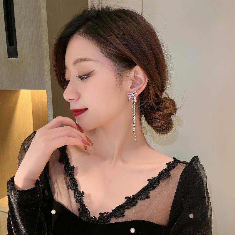 Bow Crystal Drop Earrings for Women – Dangle Statement Jewellery