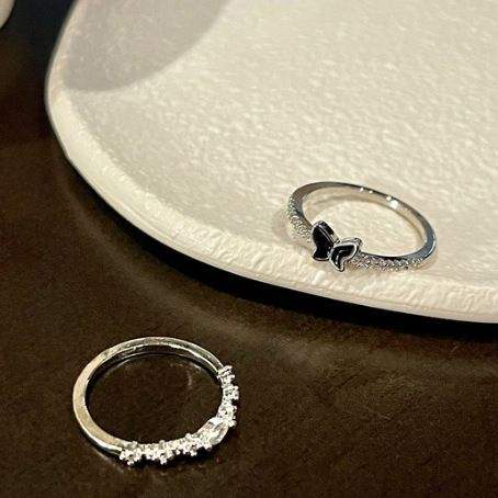 Double Layer Simple Black Butterfly Hipster Personality Cool Wind Ring Sets