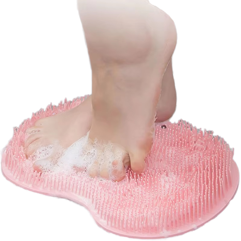 Silicone Non-Slip Bath Massage Shower Mat with Sucker Rub Back Brush and Exfoliating Foot Pad Bathroom Toilet Supplies