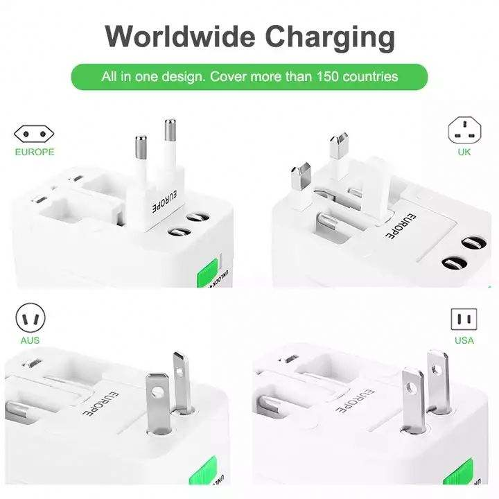 Universal Travel Adapter with Dual USB Ports | Worldwide UK EU US AU Plug Converter with Surge Protection