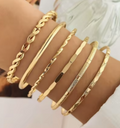 Women’s 5-piece Set Fashion Golden Open Geometric Bracelet – golden Tone Adjustable Bracelet