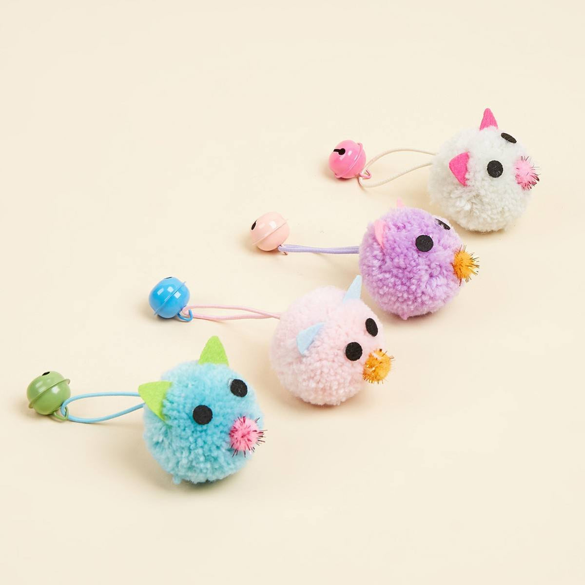 Mini Plush Mouse Cat Teaser Toy with Bell, 5cm Interactive Chase, Batting & Chew Play Toy for Indoor Cats, 4 Colours
