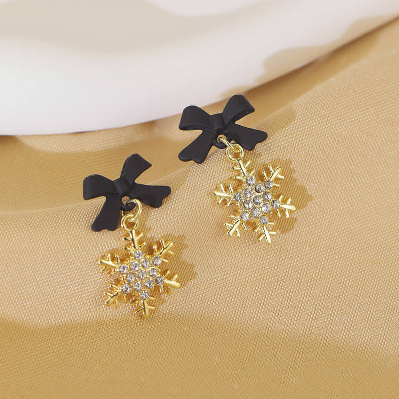Christmas Bow Snowflake Crystal Earrings for Women –  Statement Drop Jewellery