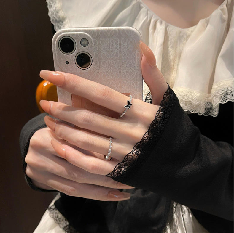 Double Layer Simple Black Butterfly Hipster Personality Cool Wind Ring Sets