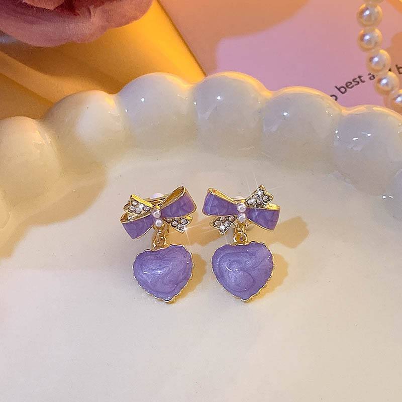 Purple Heart Drop Earrings for Women – Dangle Statement Jewellery