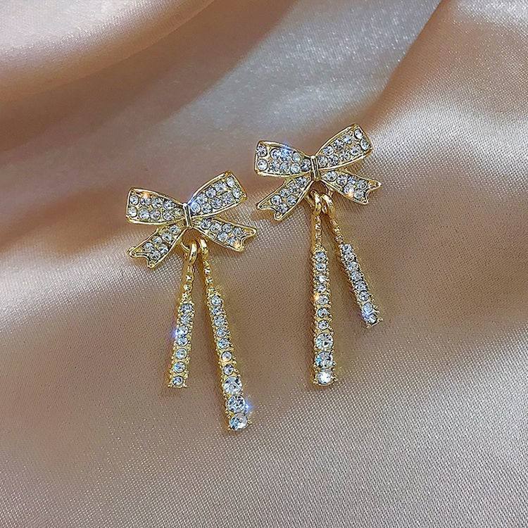 Bow Crystal Drop Earrings for Women – Dangle Statement Jewellery