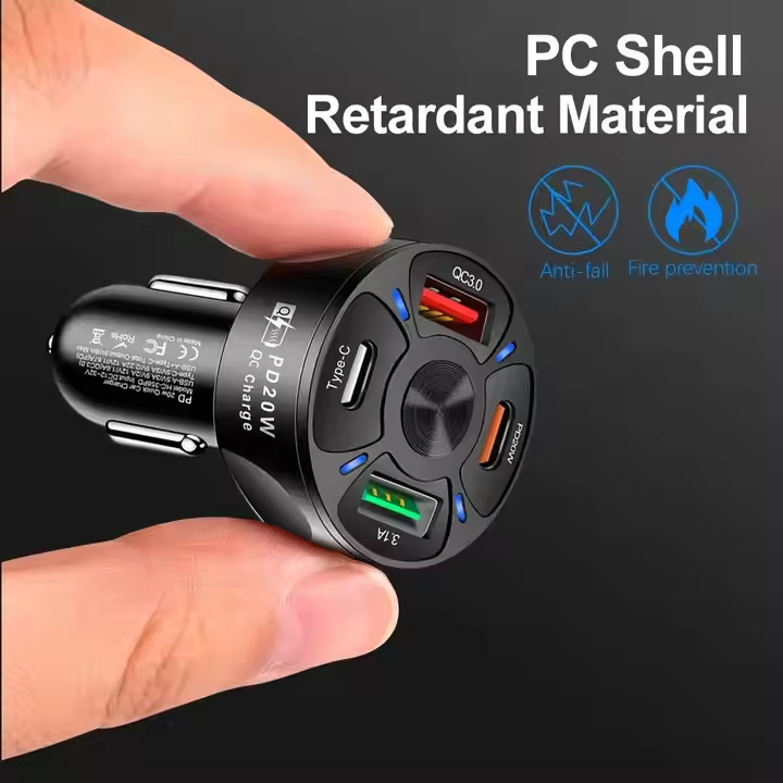 Custom Dual 4 Port Car Charger Fast Charging 20w Mini Pd Car Charger for Phone Usb C Car Charger Adapter Quick 3.0