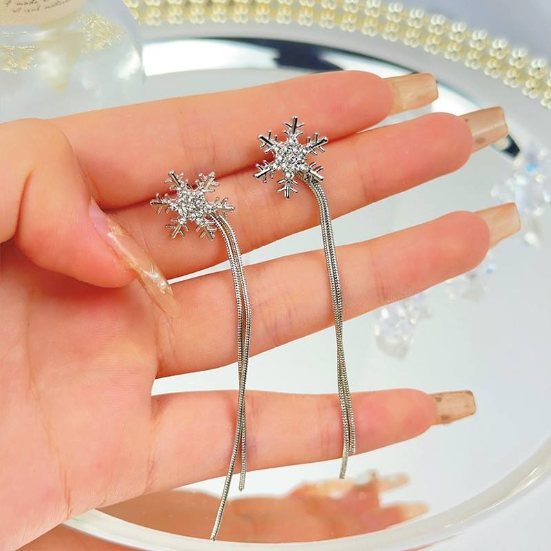 Snowflake Crystal Drop Earrings for Women – Dangle Statement Jewellery