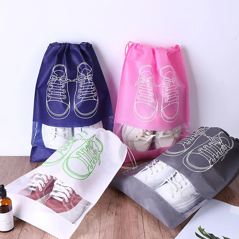Non-Woven Storage Shoe Bag Drawstring Travel Convenient Shoe Bag Dustproof Storage Household Shoe Cover grey