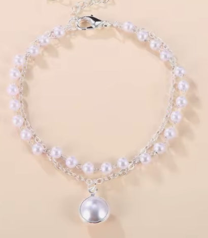 Women’s Double Layer Bracelet – Cool Metallic Tone Adjustable Charm Bracelet with Pendant