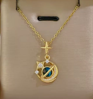Starry Sky Moon Planet Necklace – Celestial Pendant for Women