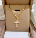Classical Cross Pendant Necklace – Crossl Pendant for Women golden. Sparkling Clear Stone Pendant with Delicate Link Chain – Religious Jewellery Gift