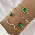 4 piece multi pack Women’s Double Layer Bracelet – Women's Vintage Charm Golden and Green Bracelet Set Star Green Stackable for Weddings Parties