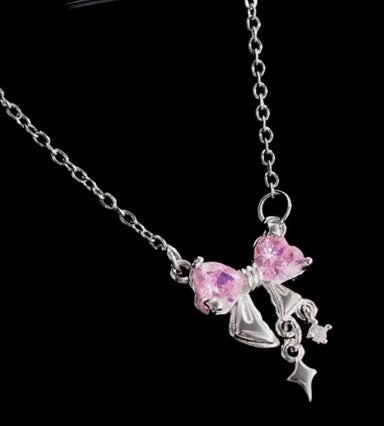 Sweet Bow Pendant pink Luxury Elegant Necklace – Heart Pendant for Women