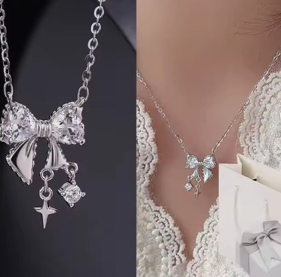 Sweet Bow Pendant Luxury Elegant Necklace – Heart Pendant for Women