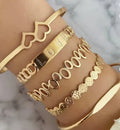 Women’s 5-piece Set Fashion Golden Open Geometric Bracelet – golden Tone Adjustable Bracelet