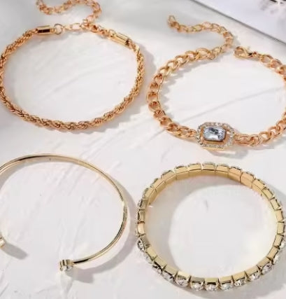 Women’s 5-piece Set NEW Punk Women's Jewellery Bracelet – golden Tone Adjustable Bracelet