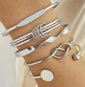 Women’s 5-piece Set NEW Punk Women's Jewellery Bracelet –metallic Tone Adjustable Bracelet
