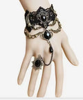 Women’s Black Lace Sexy Vintage Lace Bracelet with ring – golden Tone Bracelet