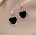 Black Heart Crystal Drop Earrings for Women – Dangle Statement Jewellery