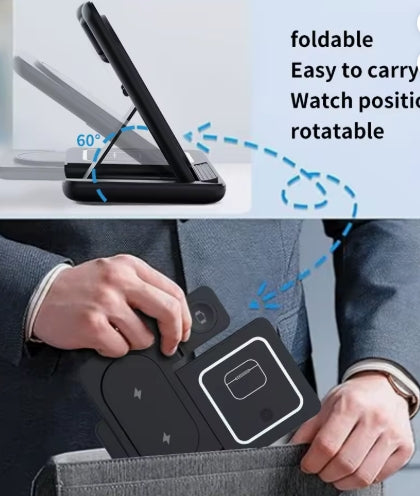 3-in-1 Wireless Charging Station for iPhone, Apple Watch & AirPods – Fast Charging Dock – Black