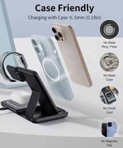 3-in-1 Wireless Charging Station for iPhone, Apple Watch & AirPods – Fast Charging Dock – Black