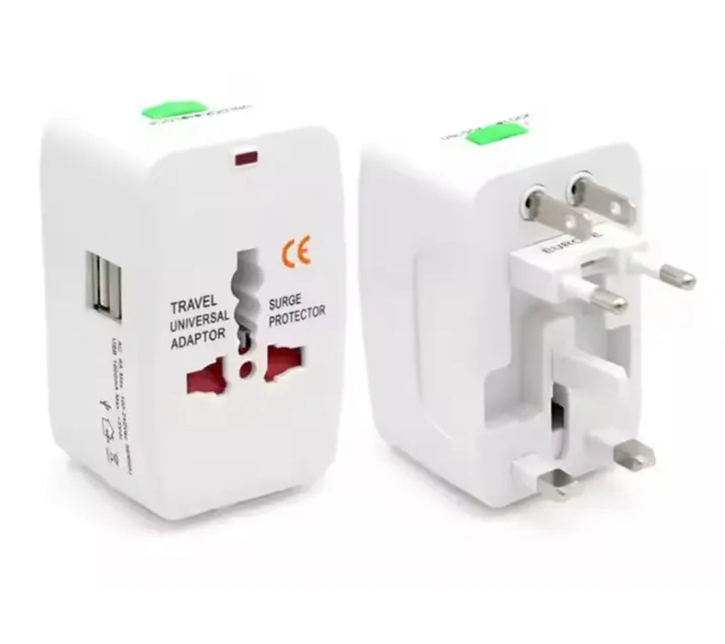 Universal Travel Adapter with Dual USB Ports | Worldwide UK EU US AU Plug Converter with Surge Protection