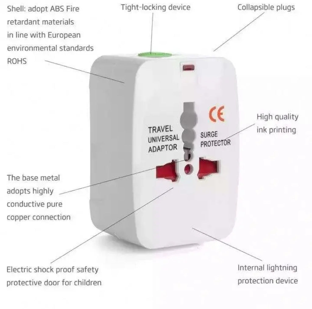 Universal Travel Adapter with Dual USB Ports | Worldwide UK EU US AU Plug Converter with Surge Protection