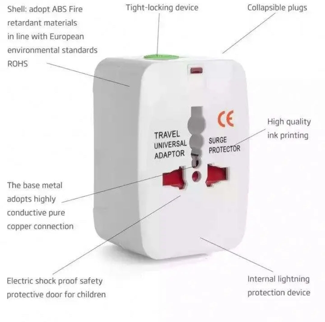 Universal Travel Adapter with Dual USB Ports | Worldwide UK EU US AU Plug Converter with Surge Protection